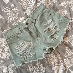 F21 | Distressed Mint Shorts